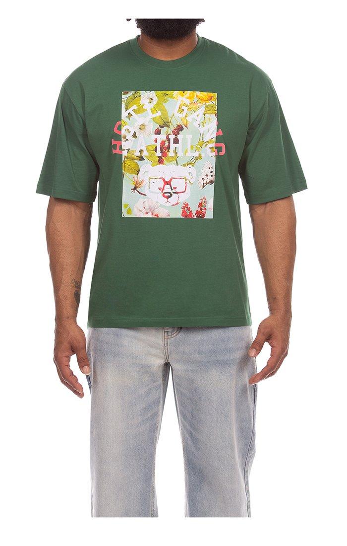 Hustle Gang Men's Stems Knit Short Sleeve T-Shirt - Dark Green - DARK GREEN